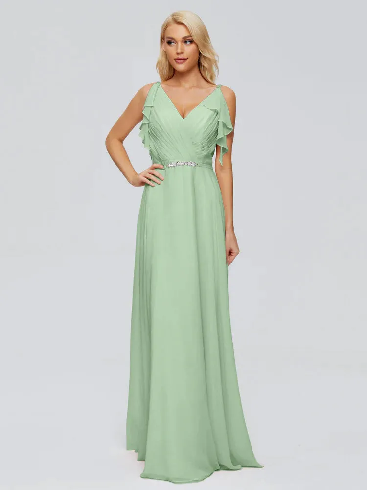 Brianna Ruffles Spaghetti Straps Unique Chiffon Bridesmaid Dresses