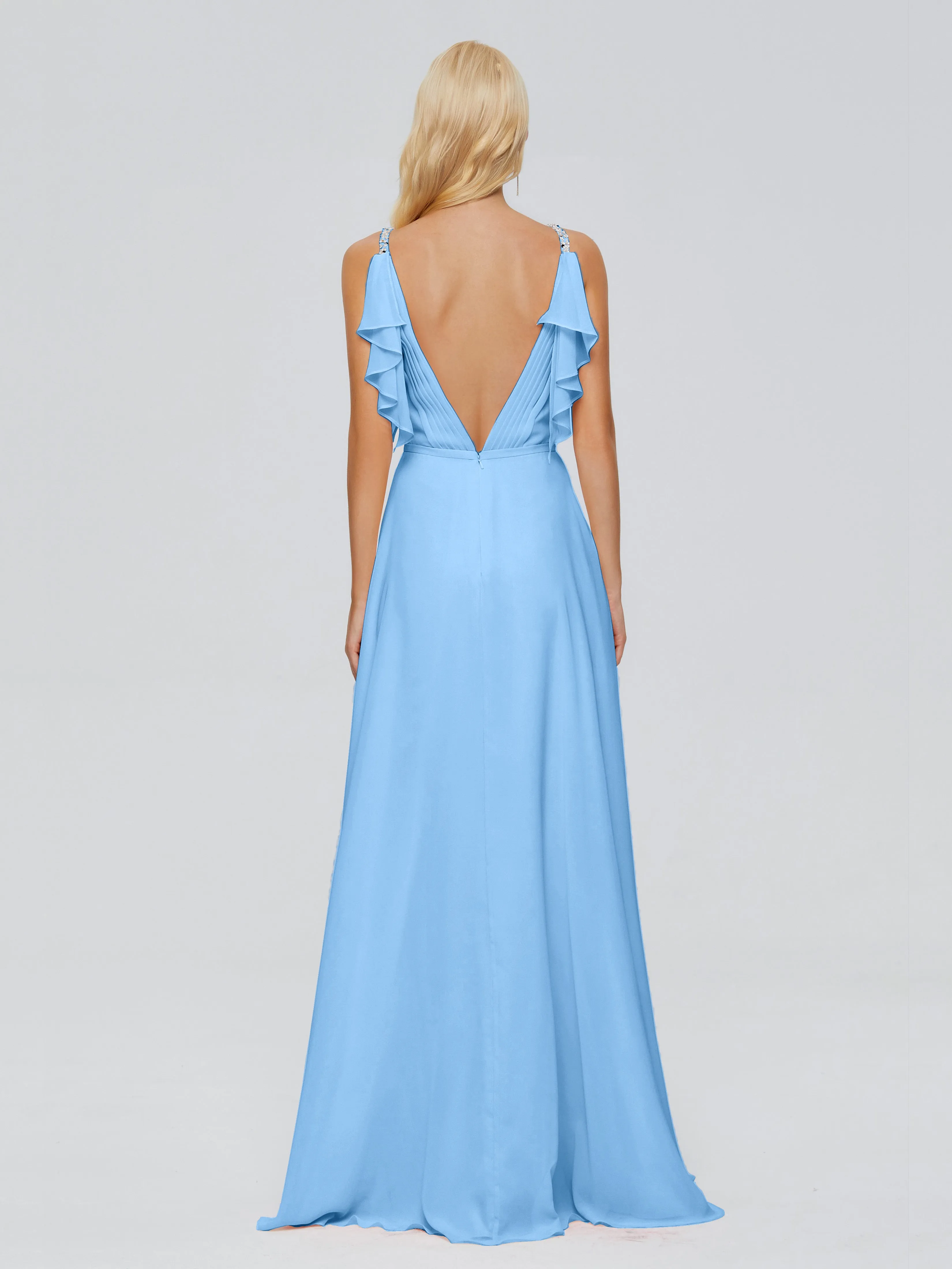 Brianna Ruffles Spaghetti Straps Unique Chiffon Bridesmaid Dresses