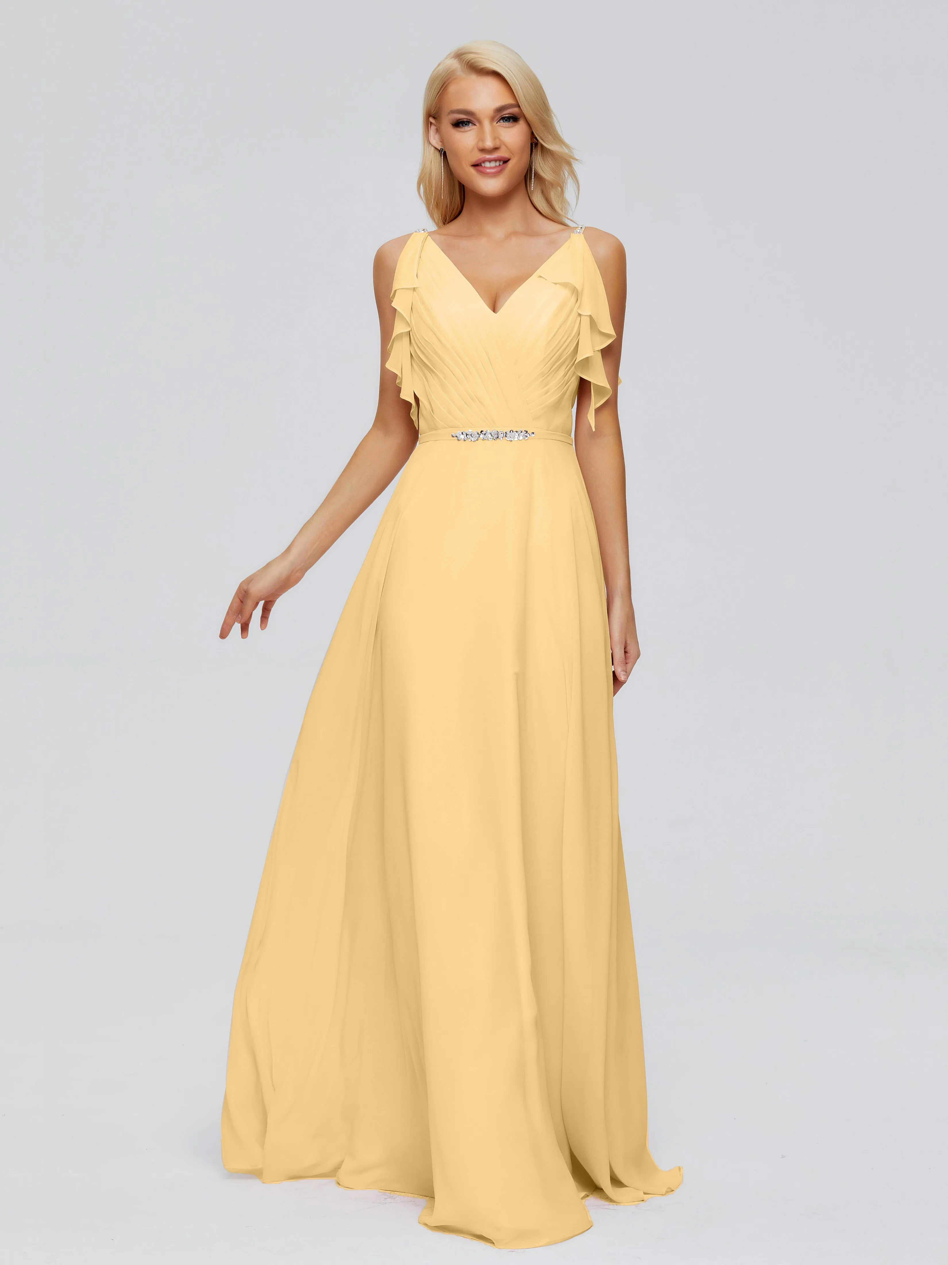 Brianna Ruffles Spaghetti Straps Unique Chiffon Bridesmaid Dresses