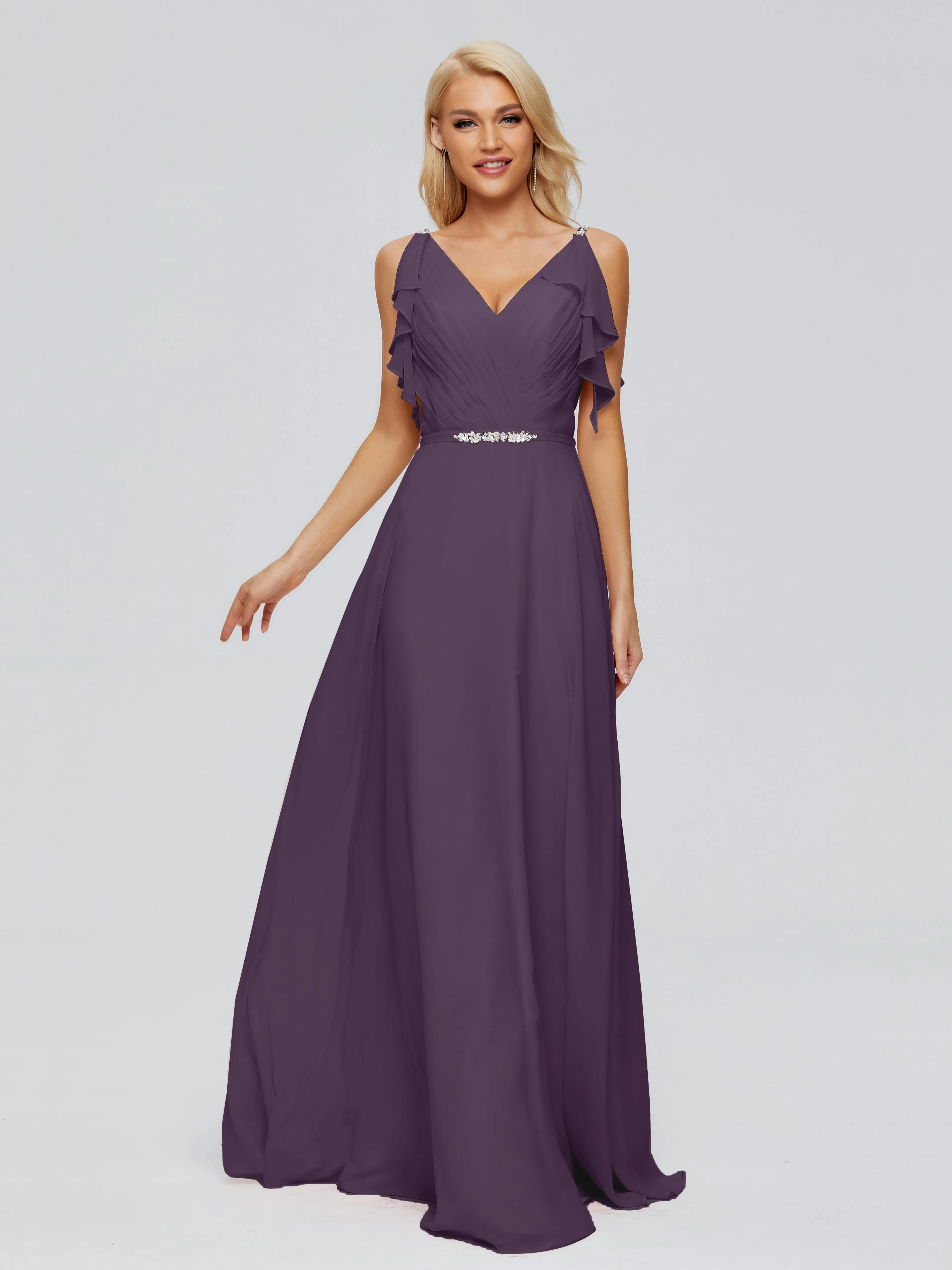 Brianna Ruffles Spaghetti Straps Unique Chiffon Bridesmaid Dresses