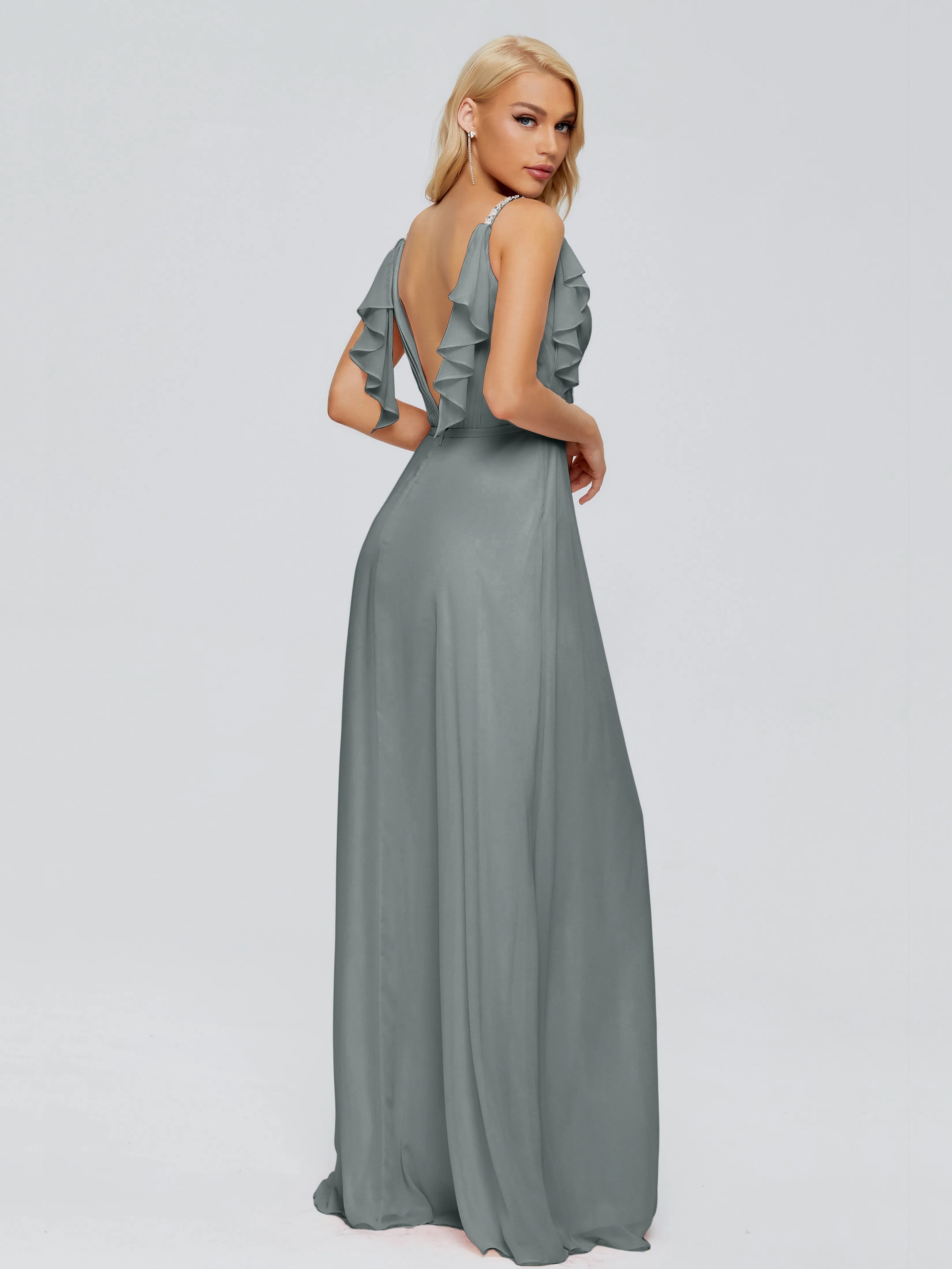 Brianna Ruffles Spaghetti Straps Unique Chiffon Bridesmaid Dresses