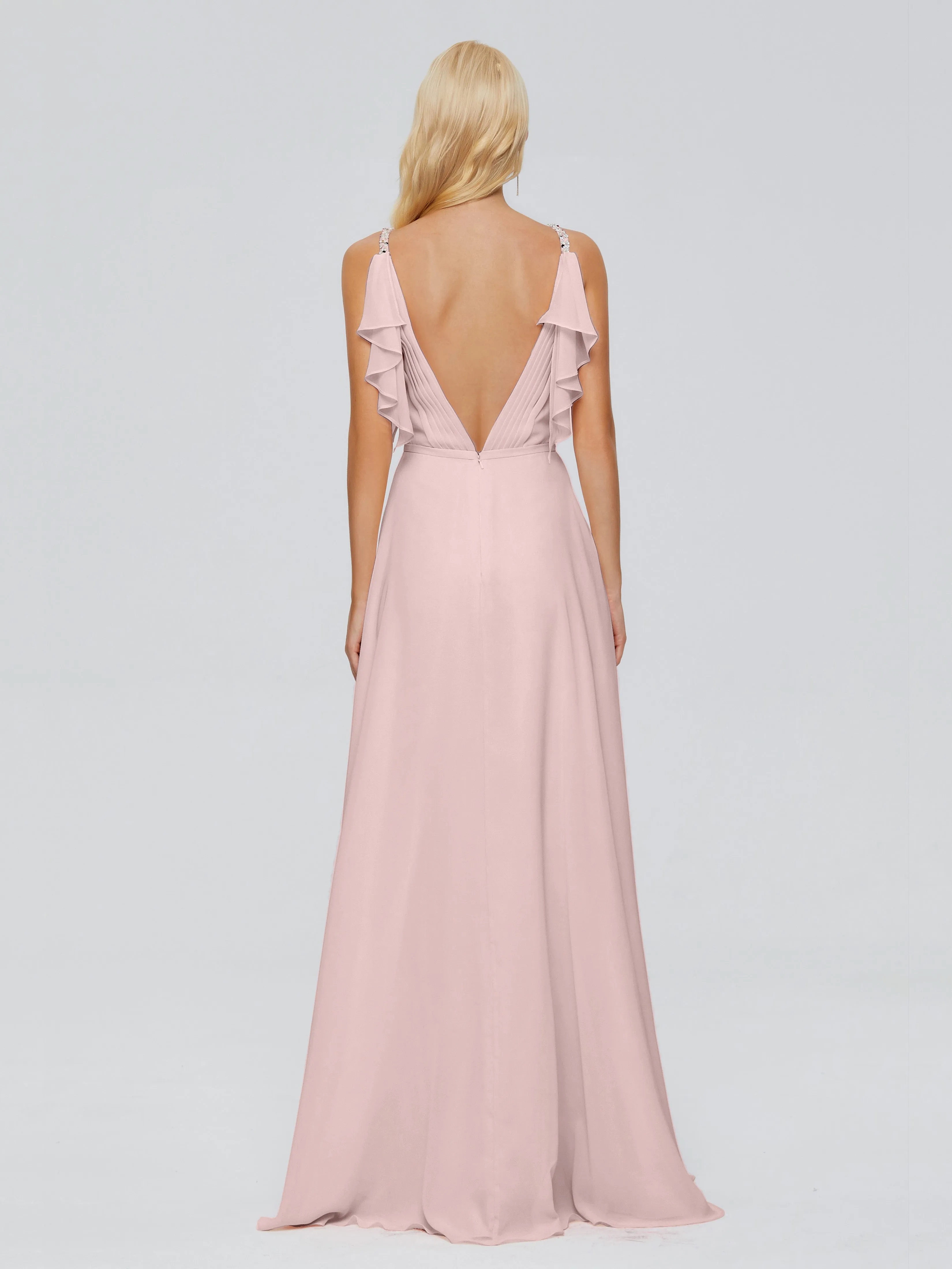 Brianna Ruffles Spaghetti Straps Unique Chiffon Bridesmaid Dresses