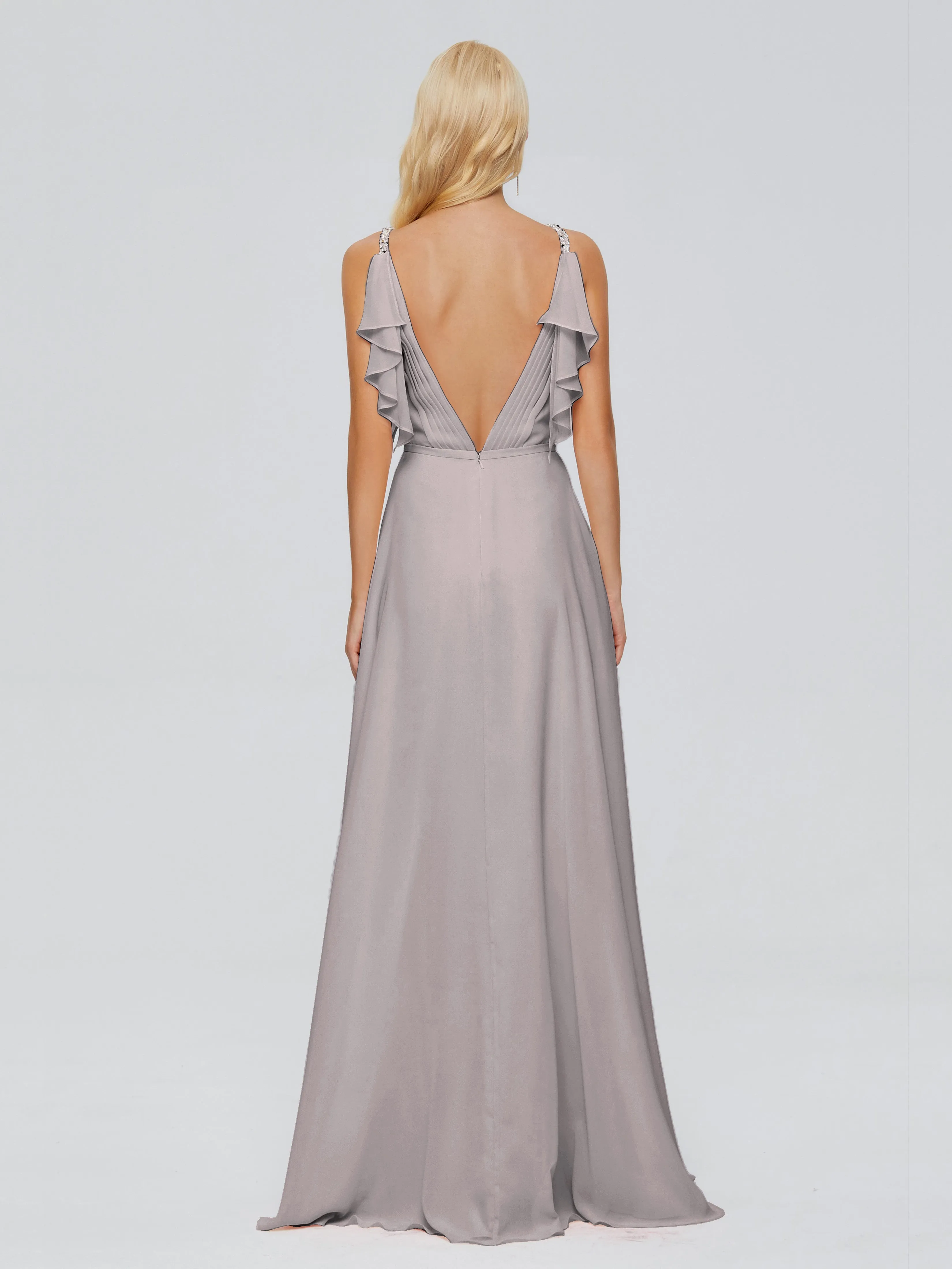 Brianna Ruffles Spaghetti Straps Unique Chiffon Bridesmaid Dresses