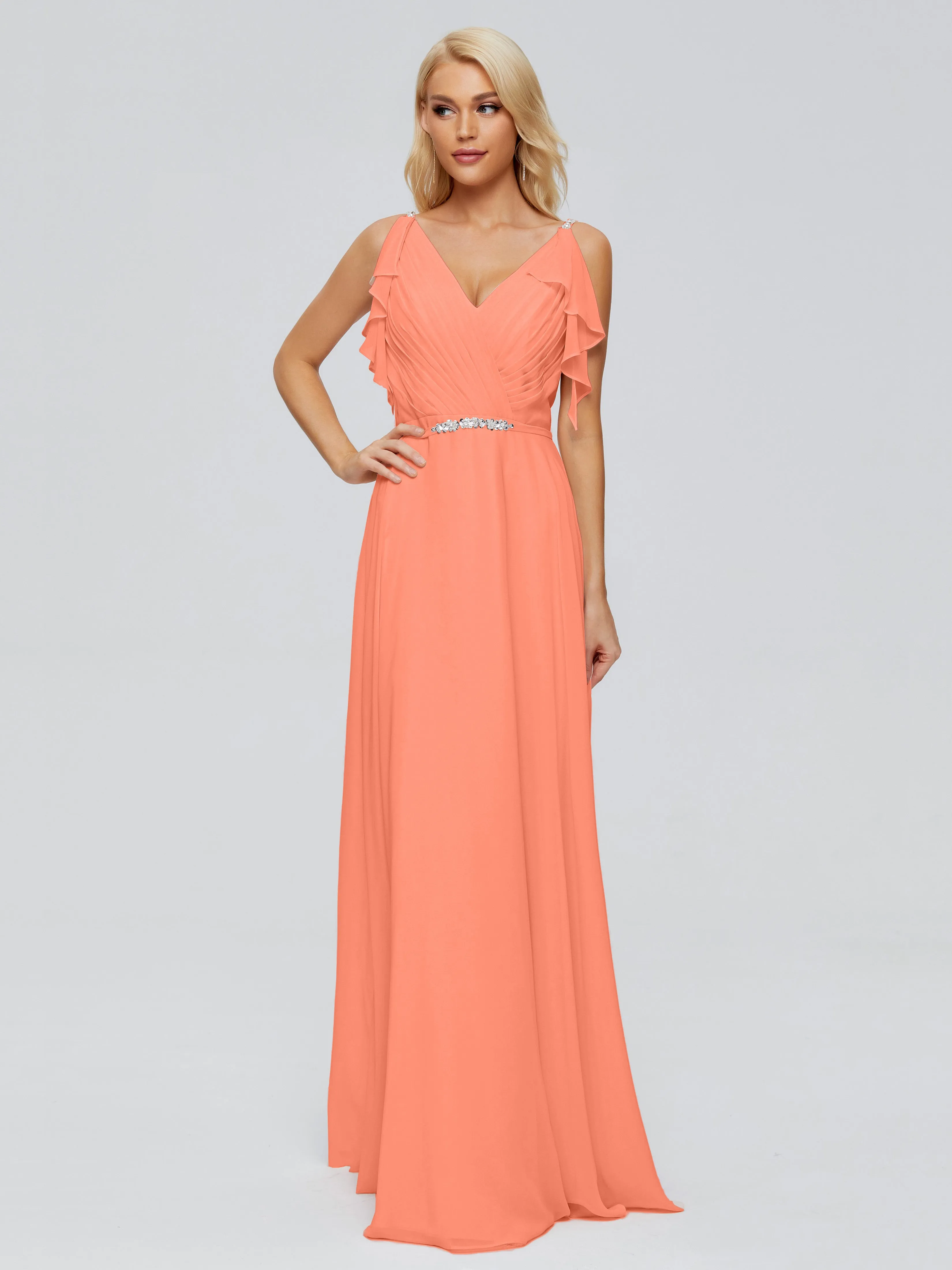 Brianna Ruffles Spaghetti Straps Unique Chiffon Bridesmaid Dresses