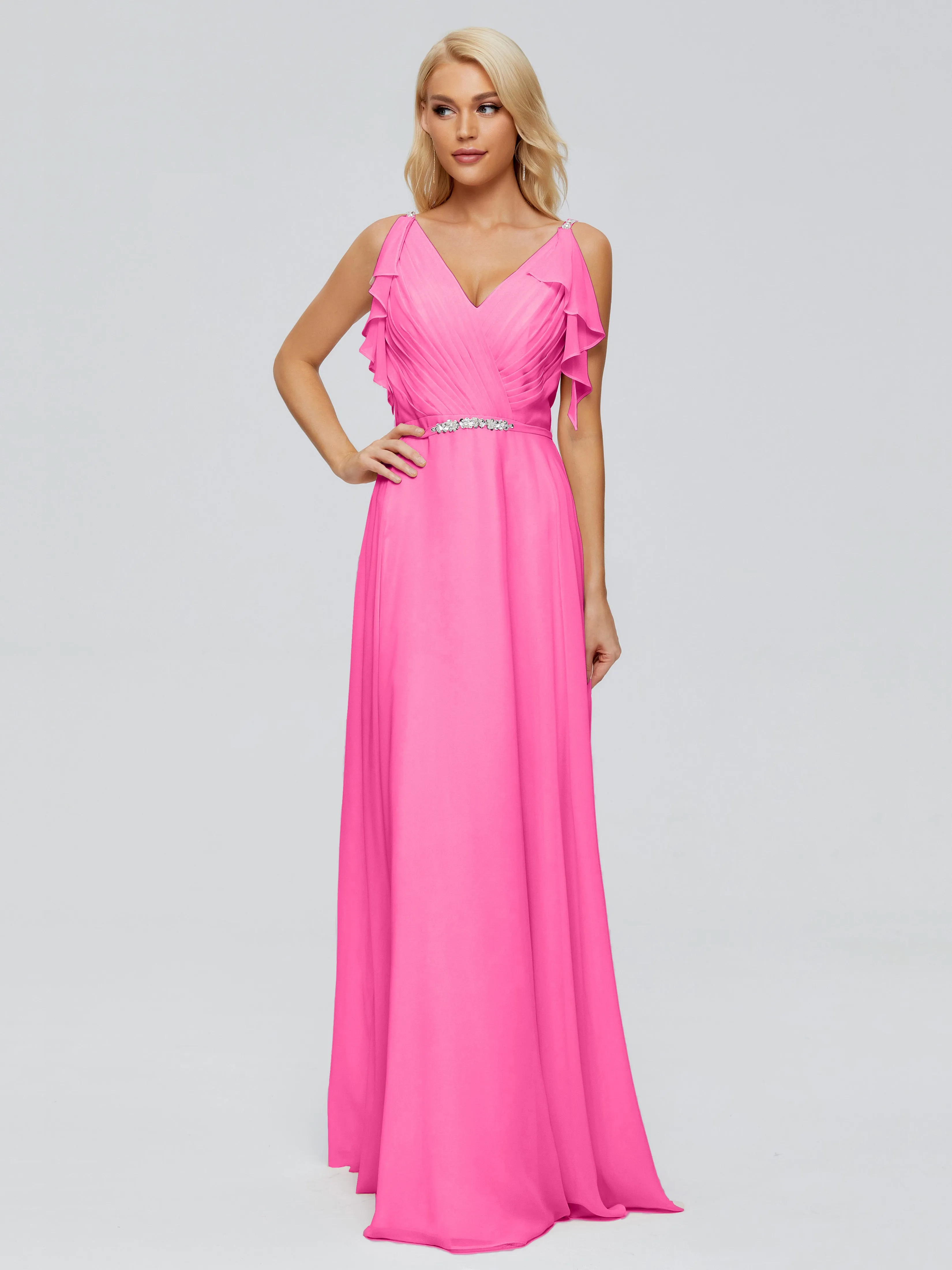 Brianna Ruffles Spaghetti Straps Unique Chiffon Bridesmaid Dresses