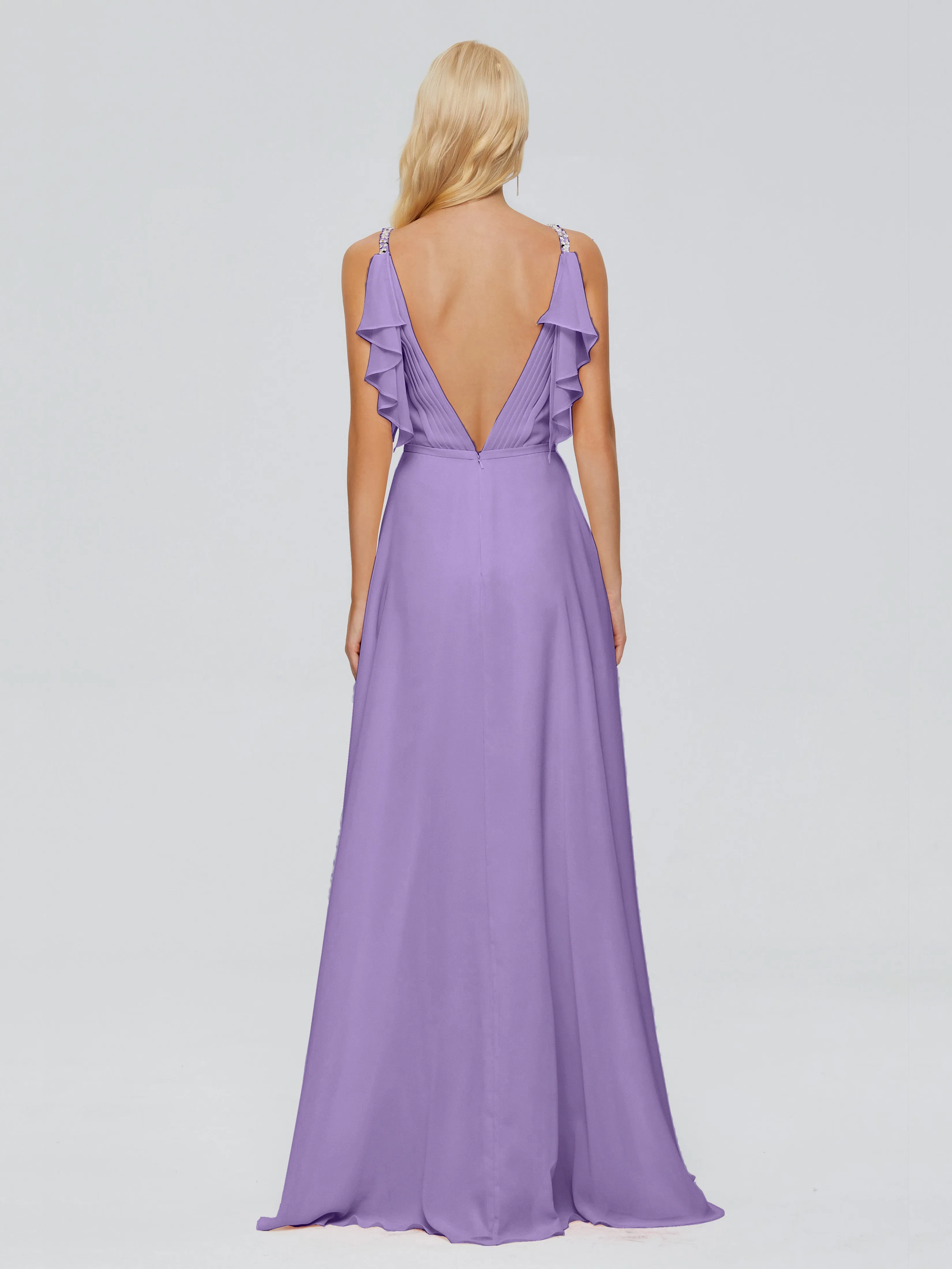 Brianna Ruffles Spaghetti Straps Unique Chiffon Bridesmaid Dresses