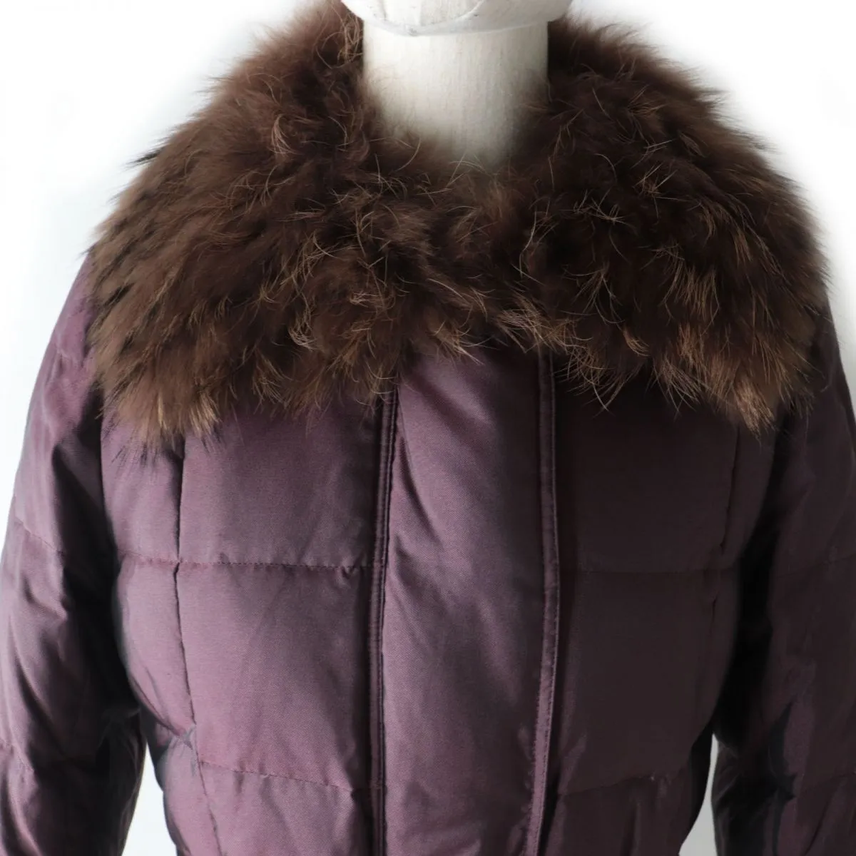 Burberry Down Coat with Raccoon Fur Collar, Bordeaux