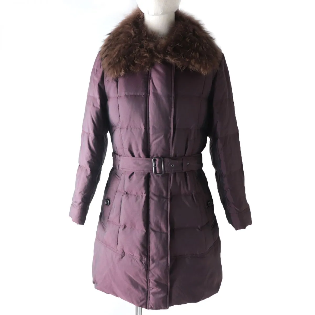 Burberry Down Coat with Raccoon Fur Collar, Bordeaux