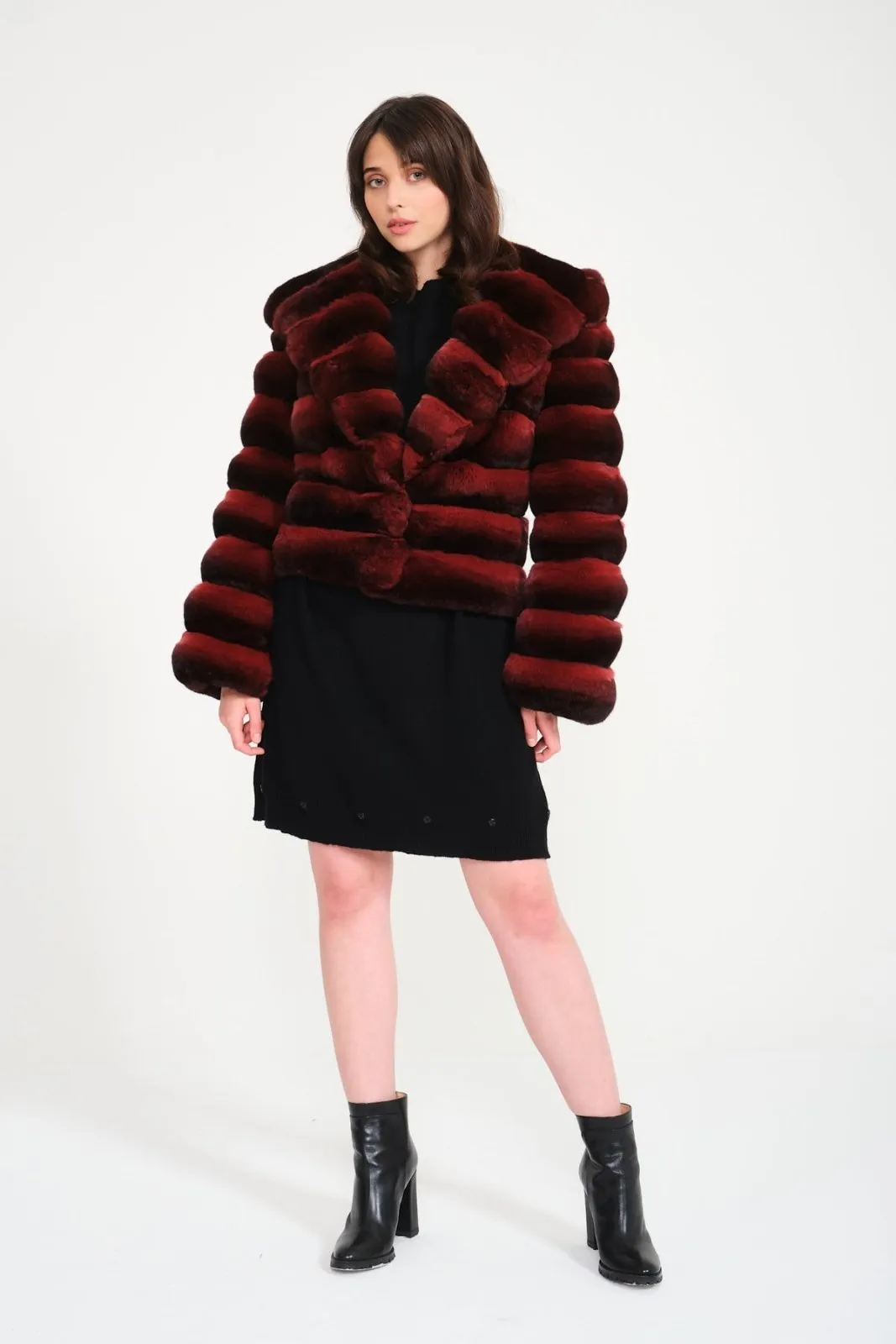 Burgundy Chinchilla Fur 3 in 1 Coat