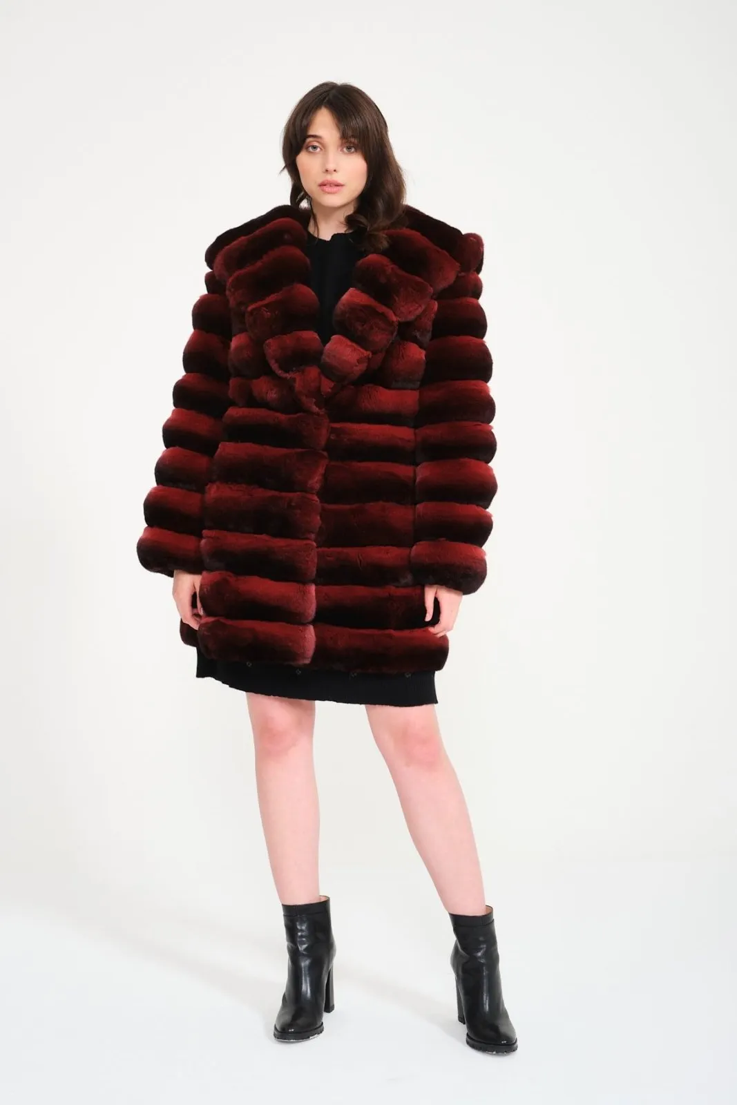 Burgundy Chinchilla Fur 3 in 1 Coat