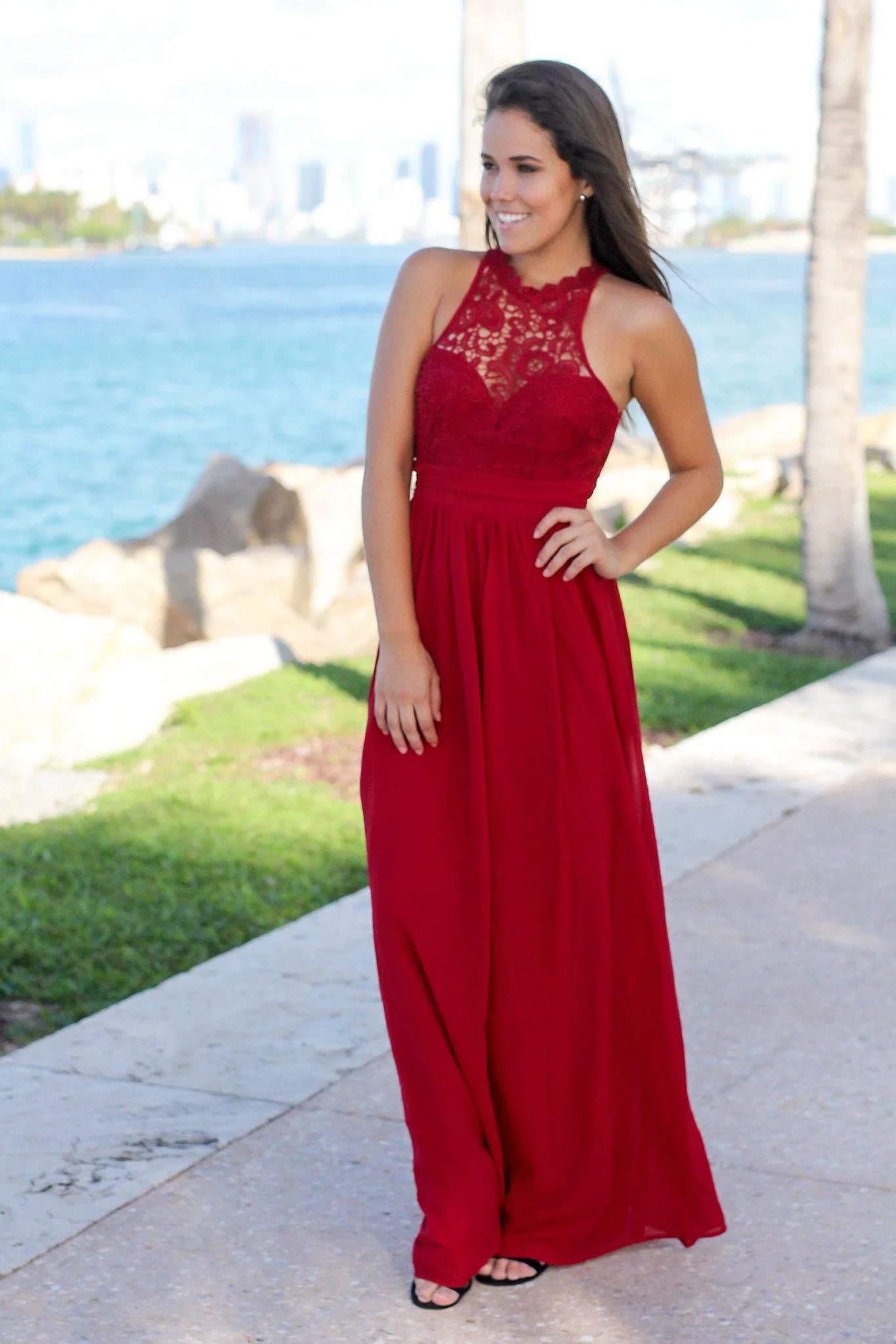 Burgundy Crochet Maxi Dress