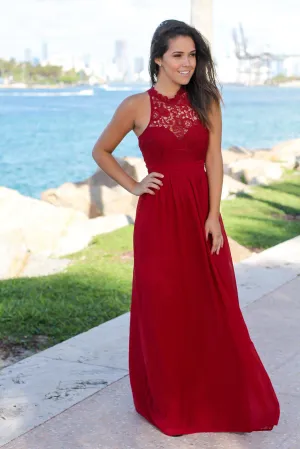 Burgundy Crochet Maxi Dress