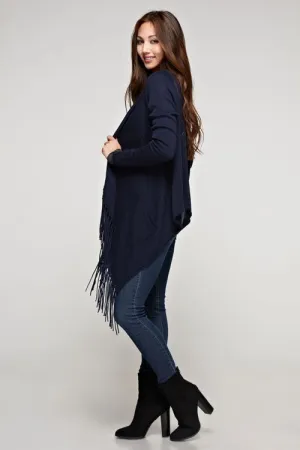 CASHMERE BLEND CARDIGAN WITH WATERFALL FRINGE