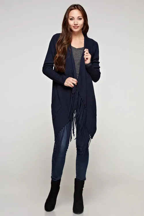 CASHMERE BLEND CARDIGAN WITH WATERFALL FRINGE