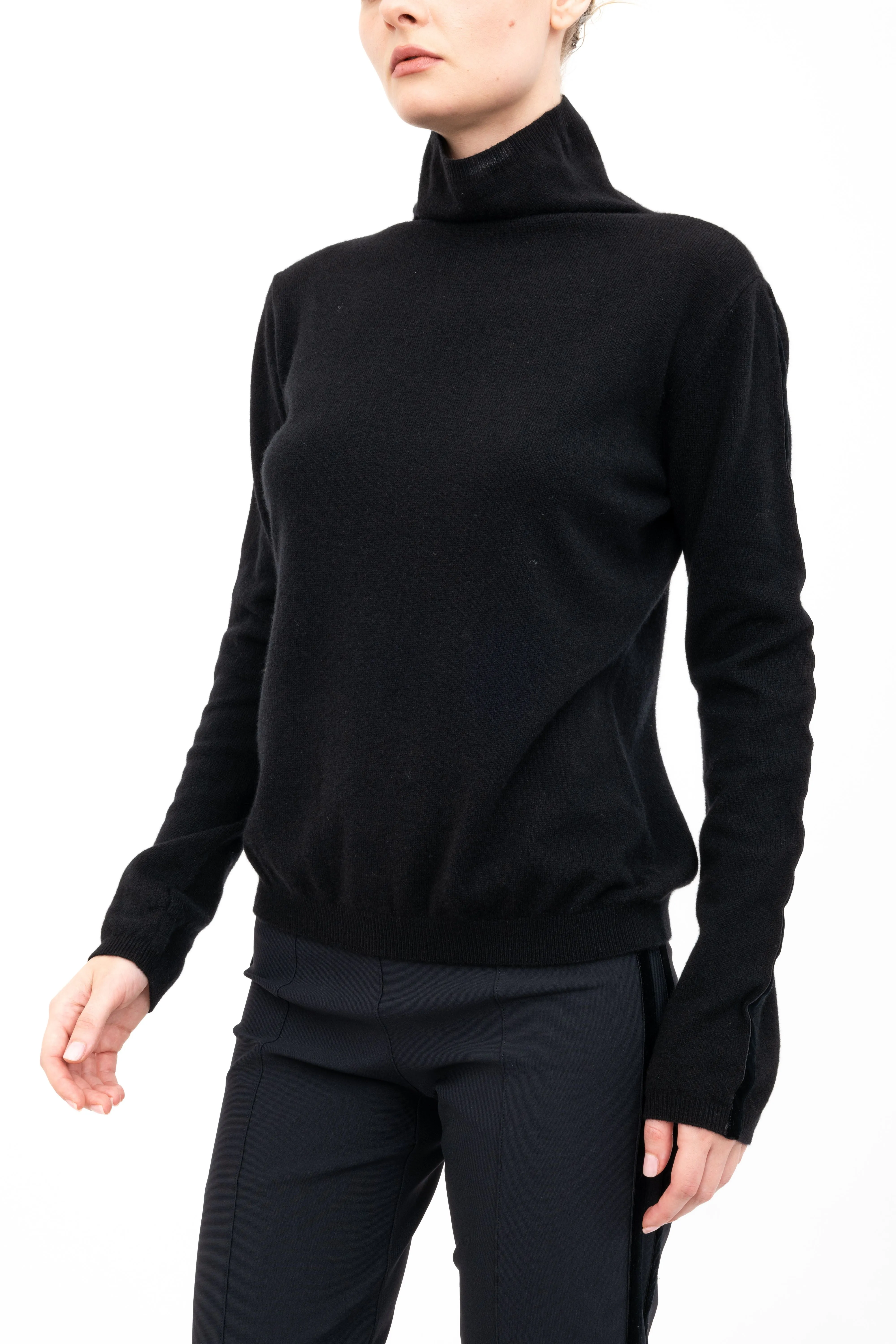 Cashmere Blend Mock Neck Knit Top with Velvet Trim - ALEXIA H24