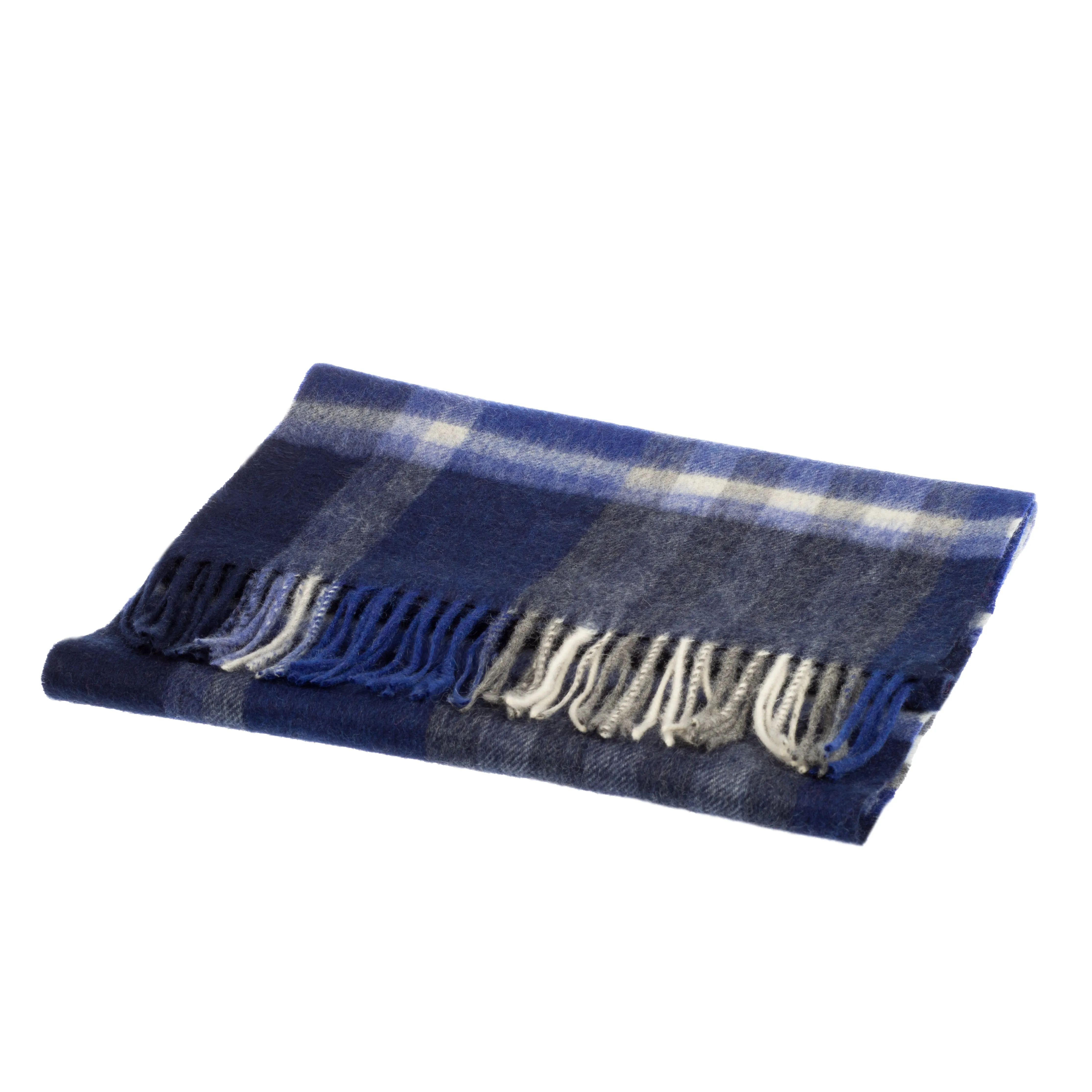 Chequer Tartan 90/10 Cashmere Scarf Bar  Navy