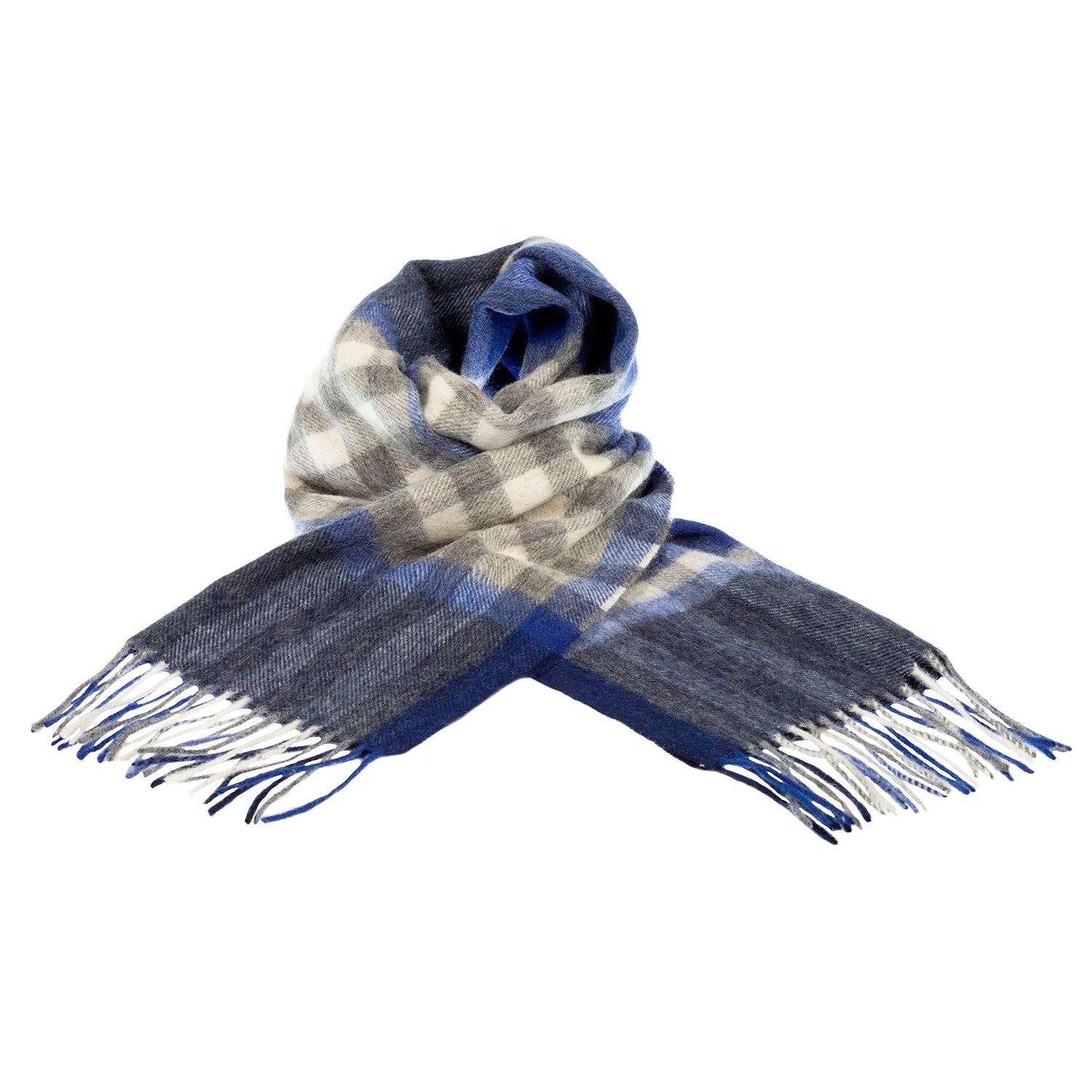 Chequer Tartan 90/10 Cashmere Scarf Bar  Navy