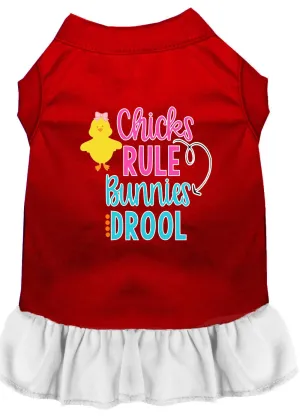 Chicks Rule Screen Print Dog Dress Red With White Xs (8)