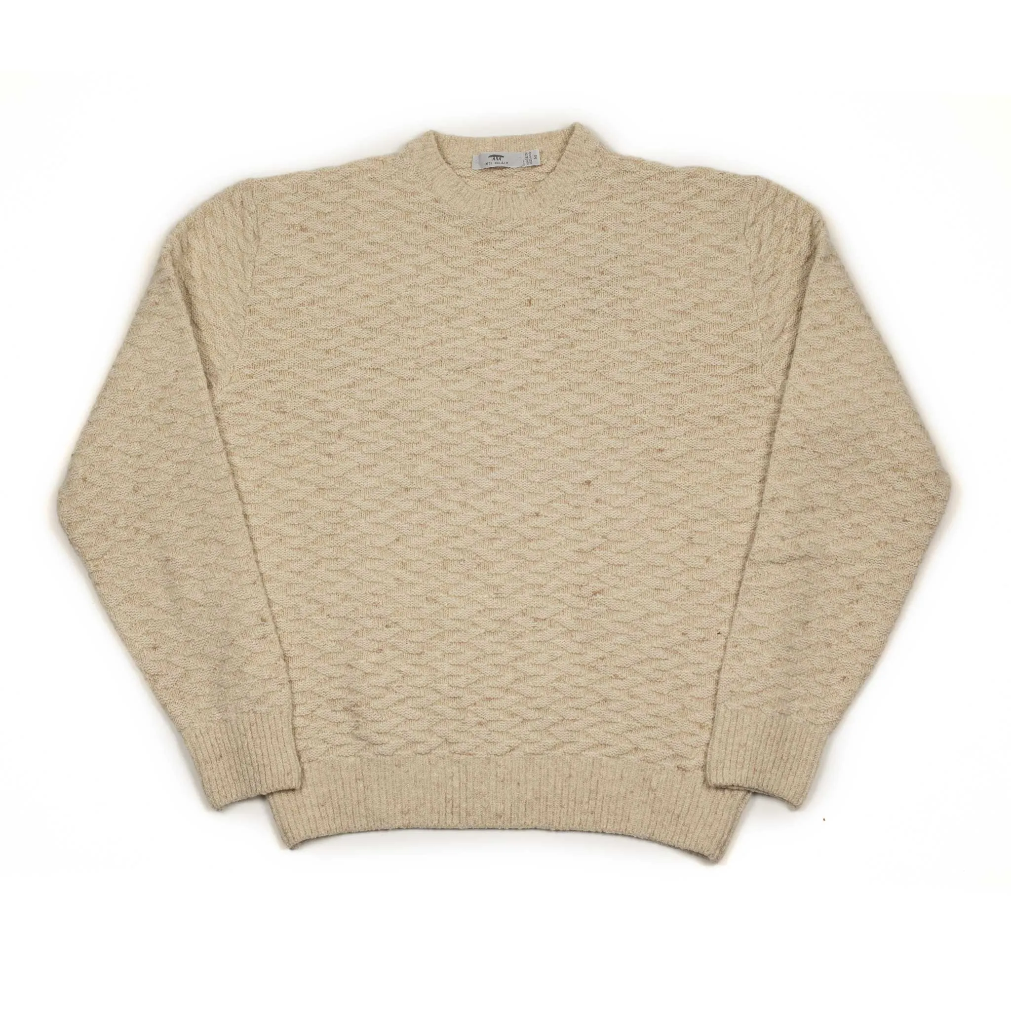 Claochai stone wall crewneck in ecru and beige donegal wool and cashmere