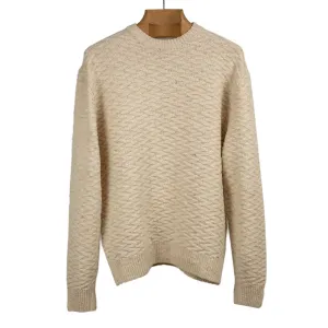 Claochai stone wall crewneck in ecru and beige donegal wool and cashmere