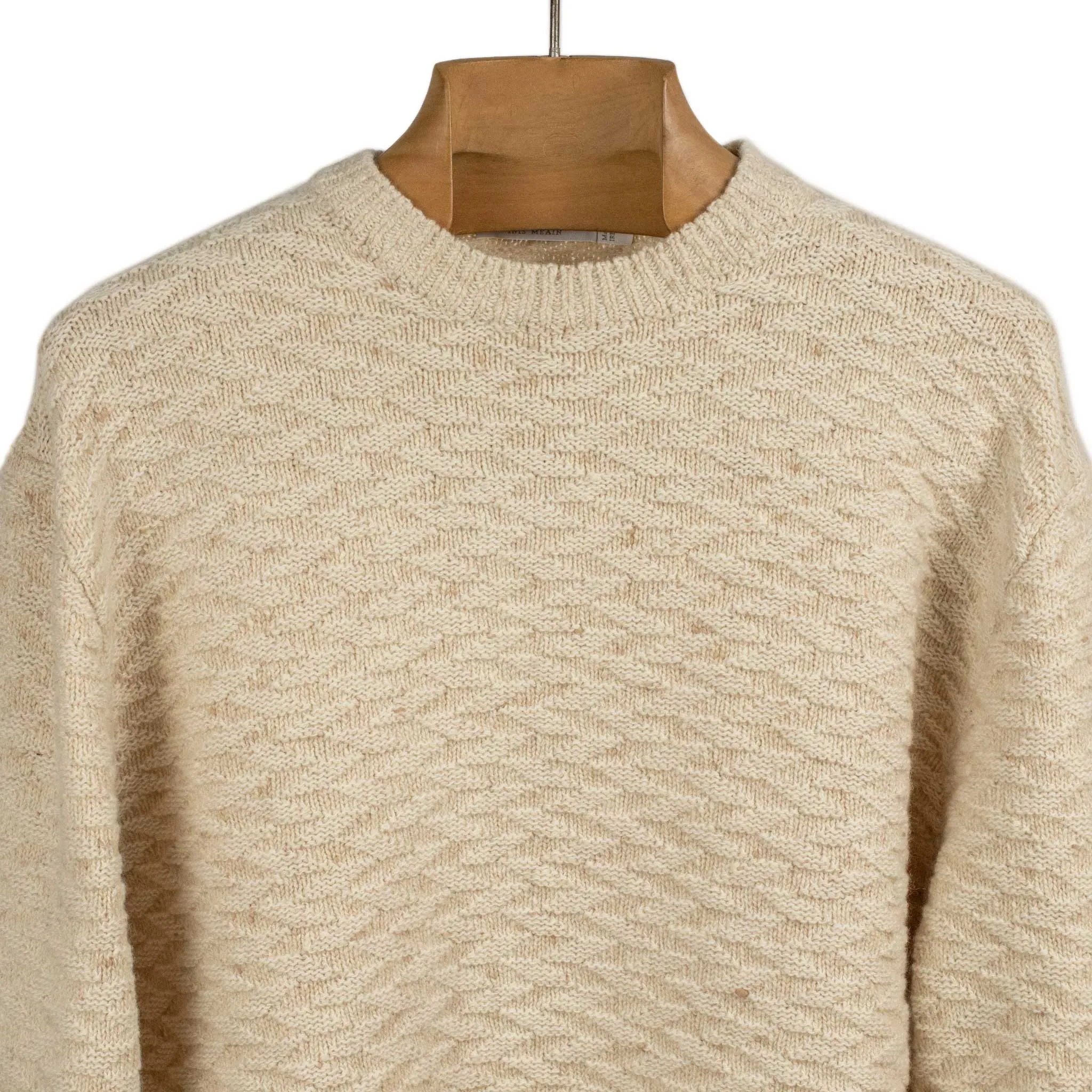 Claochai stone wall crewneck in ecru and beige donegal wool and cashmere