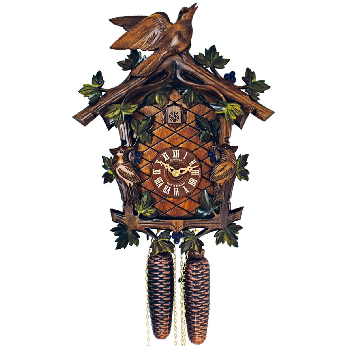 Cuckoo Clock - 8-Day Traditional with Birds & Berries - Schneider