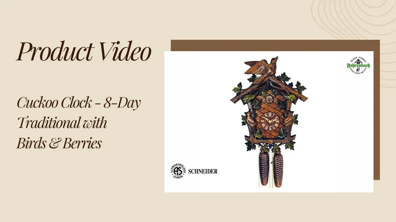 Cuckoo Clock - 8-Day Traditional with Birds & Berries - Schneider