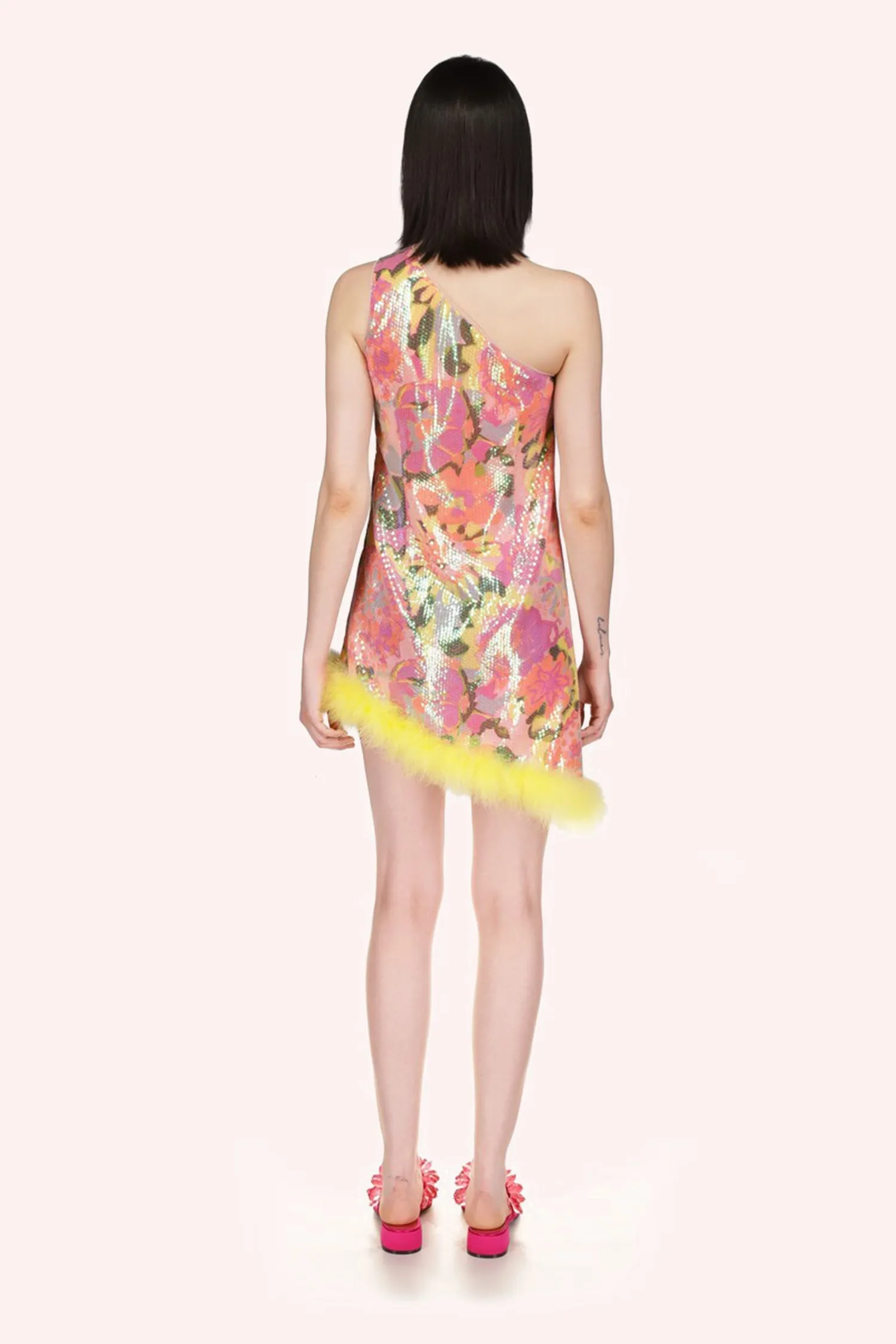 Dahlias Iridescent Sequin Asymmetrical Dress