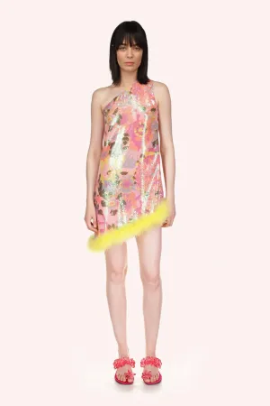 Dahlias Iridescent Sequin Asymmetrical Dress