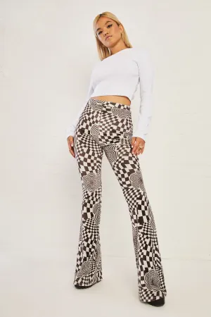 Daisy Street High Waisted Flared Trousers In Velvet Print