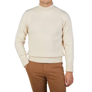 Ecru Wool Cashmere Mock Neck Sweater