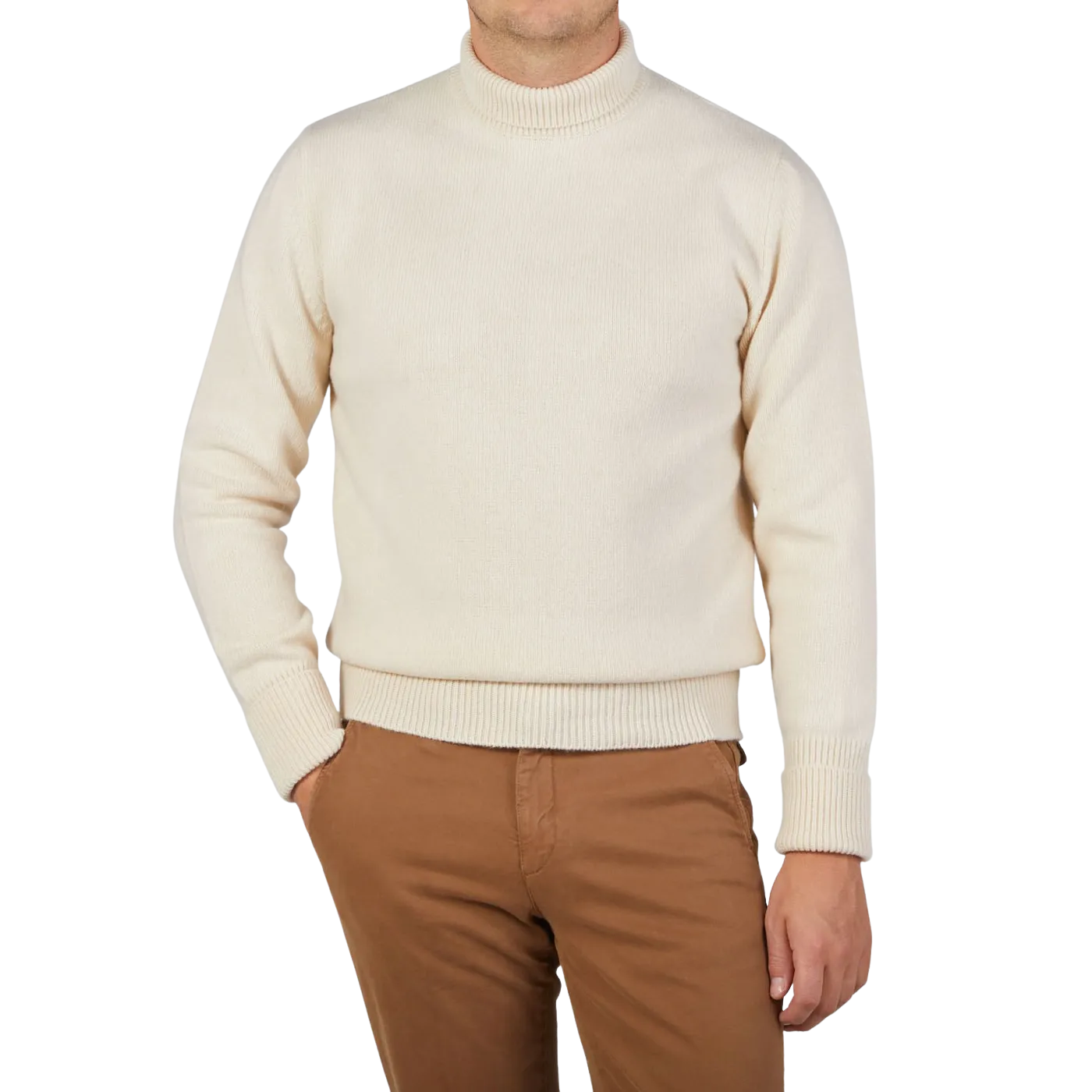 Ecru Wool Cashmere Mock Neck Sweater