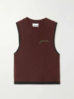 Embellished merino wool and cashmere-blend vest