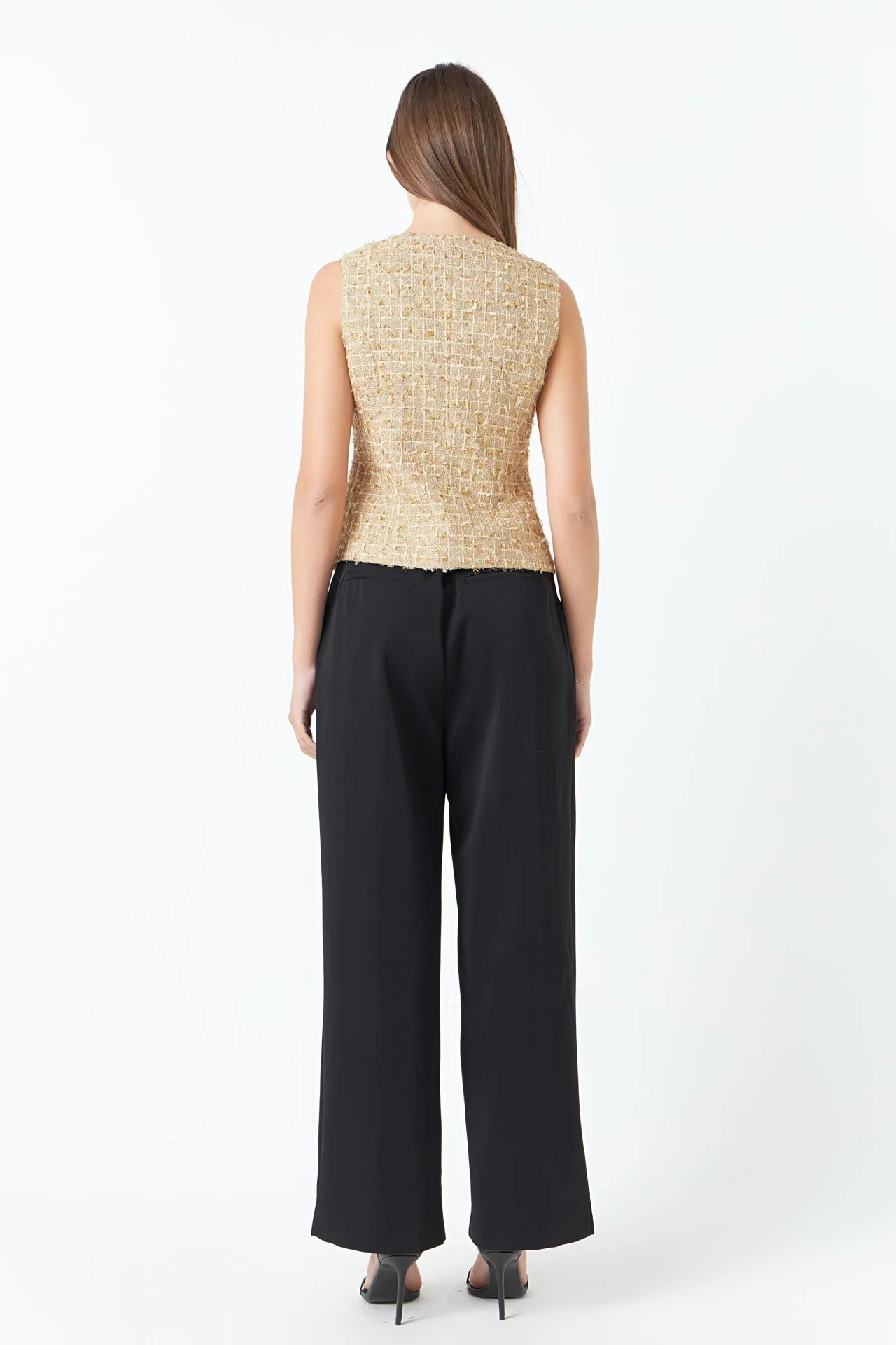 Endless Rose - Gold Tweed Double Button Top