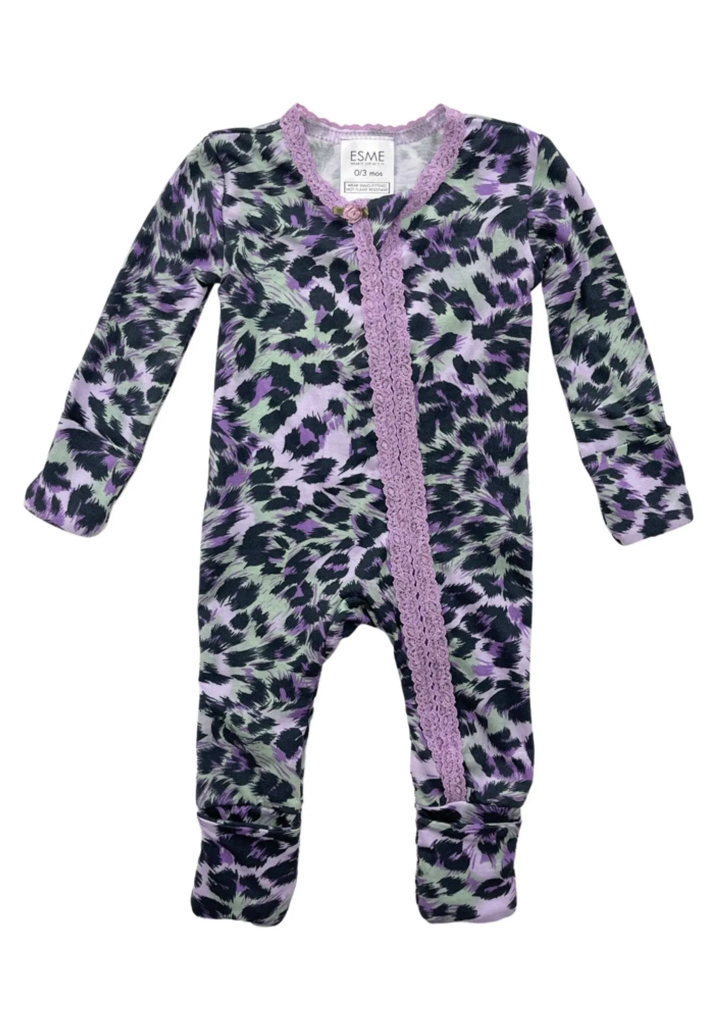 Esme Purple Cheetah Infant Flip Footie w/Lace Trim