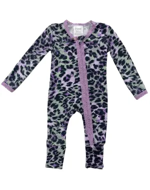 Esme Purple Cheetah Infant Flip Footie w/Lace Trim