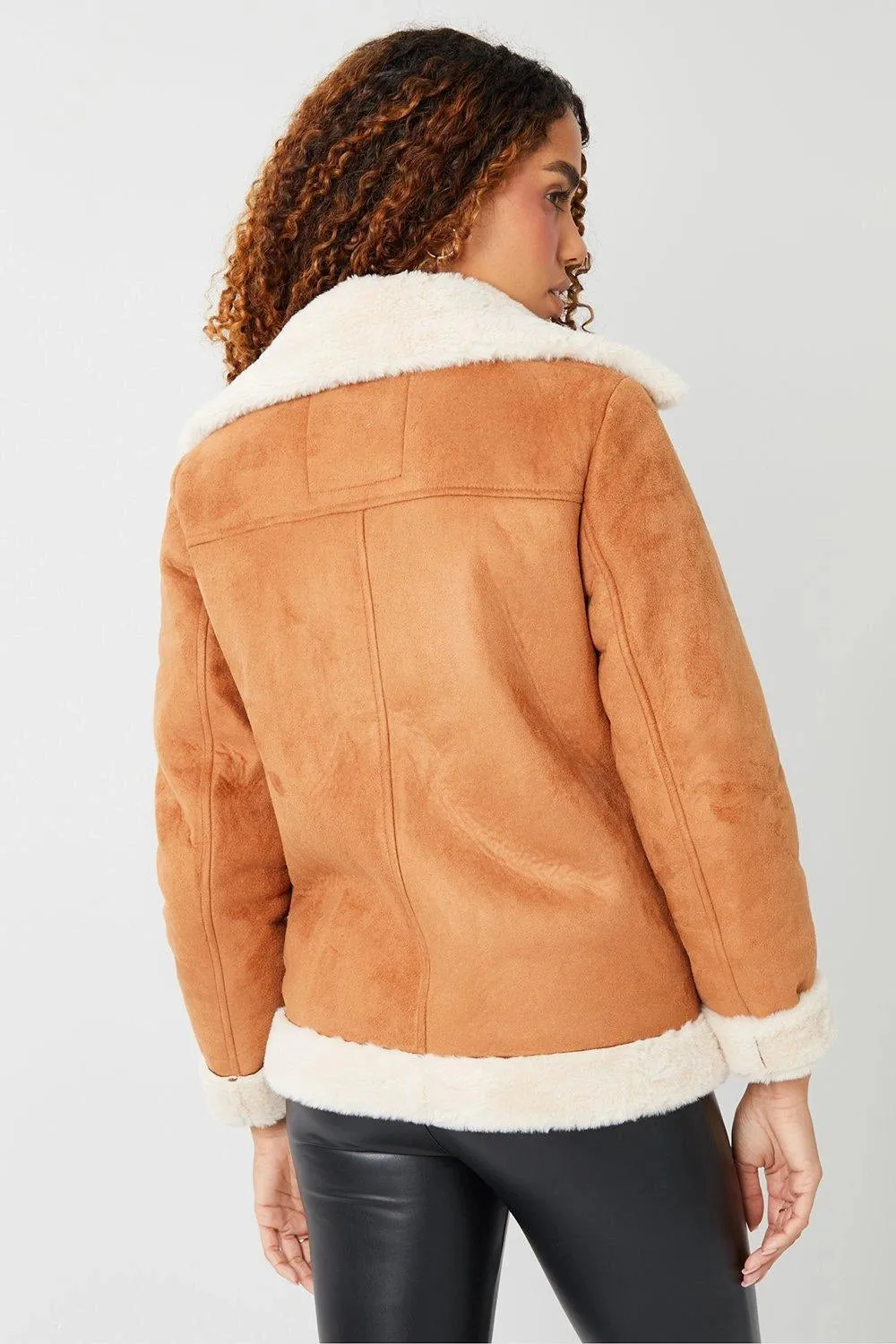 Faux Fur Lined Shearling Jacket