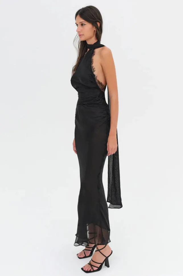 For Love & Lemons Angela Chiffon Maxi Dress - Black