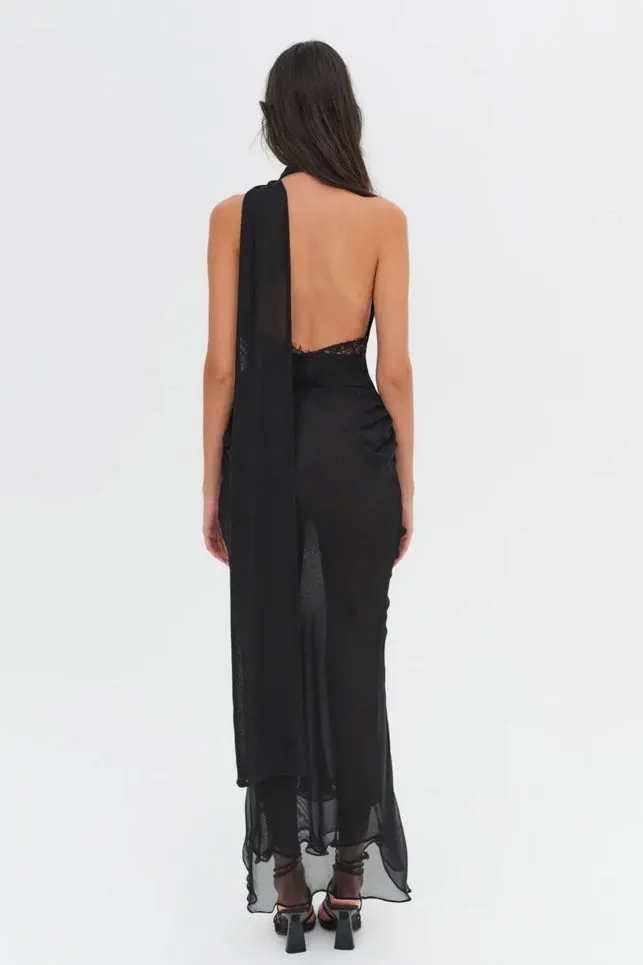 For Love & Lemons Angela Chiffon Maxi Dress - Black