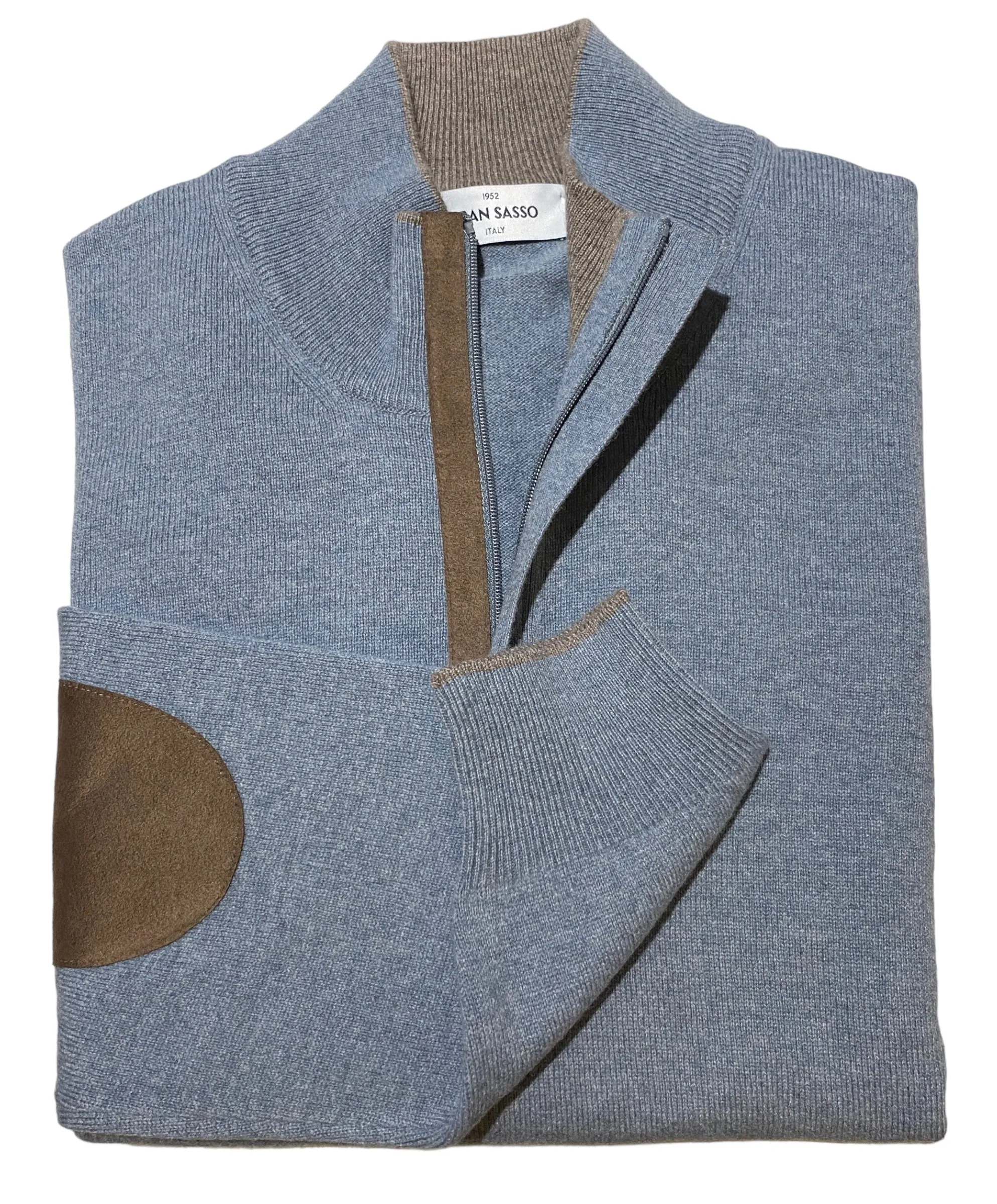 Gran Sasso 1/4 zip Pullover Sweater with Suede Sky