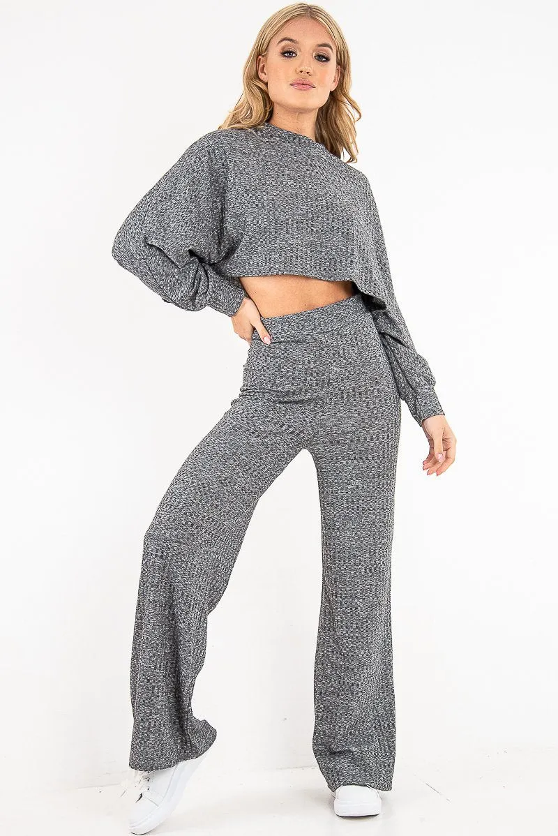 Grey Rib Jersey Loungewear Co-Ord Set - Emsley