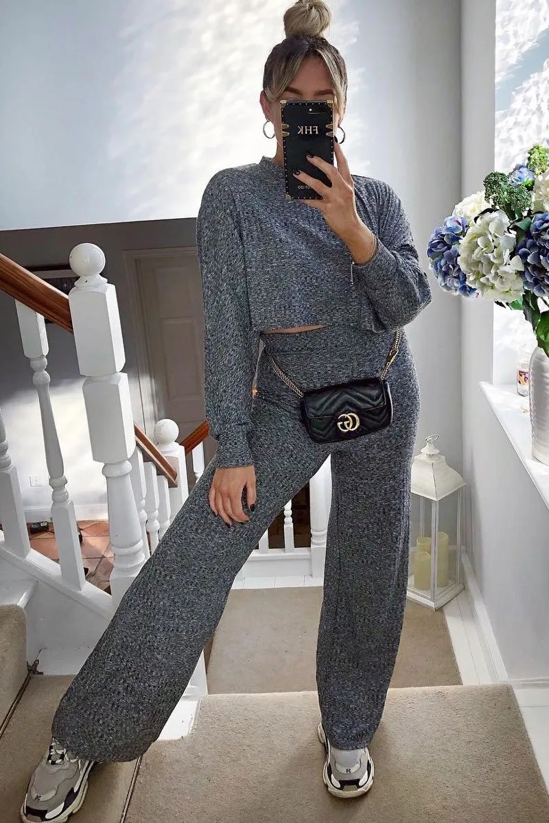 Grey Rib Jersey Loungewear Co-Ord Set - Emsley