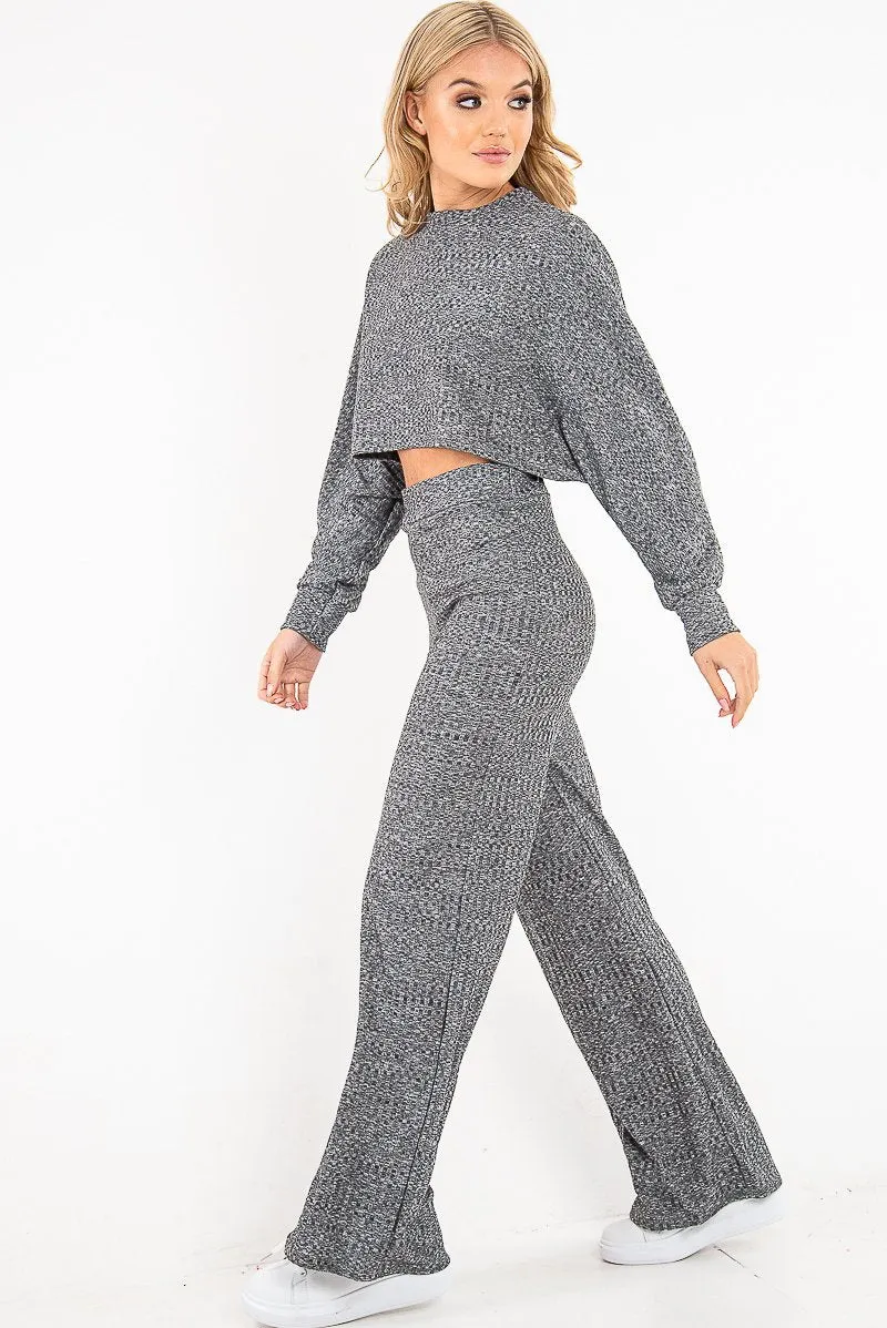 Grey Rib Jersey Loungewear Co-Ord Set - Emsley