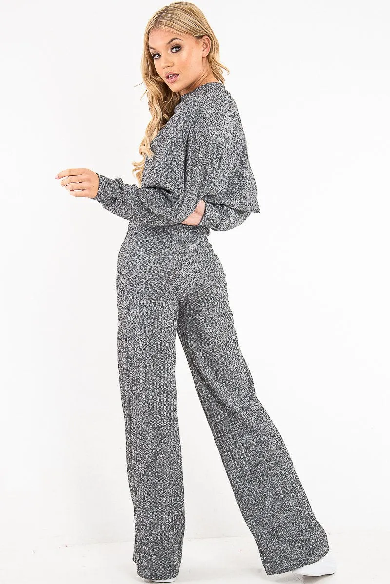 Grey Rib Jersey Loungewear Co-Ord Set - Emsley