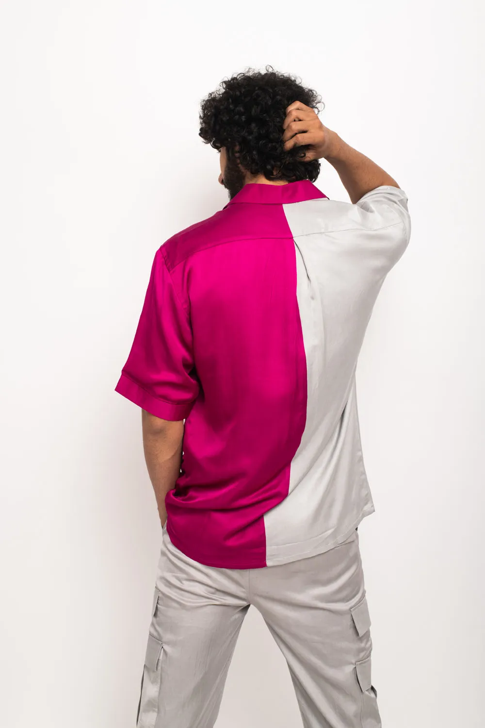 Grey-Wine Colorblocked Shirt