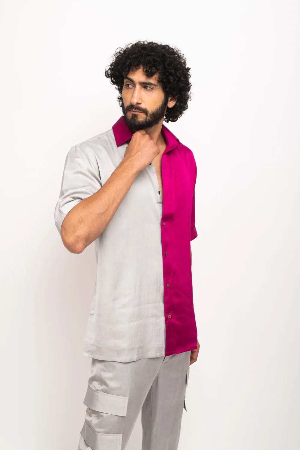 Grey-Wine Colorblocked Shirt