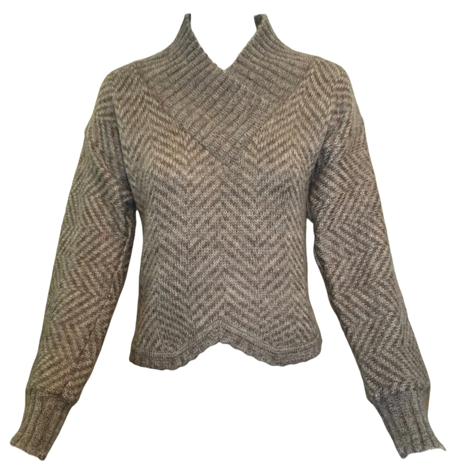 Gucci '70s Grey & Brown Chevron Alpaca Cashmere Sweater