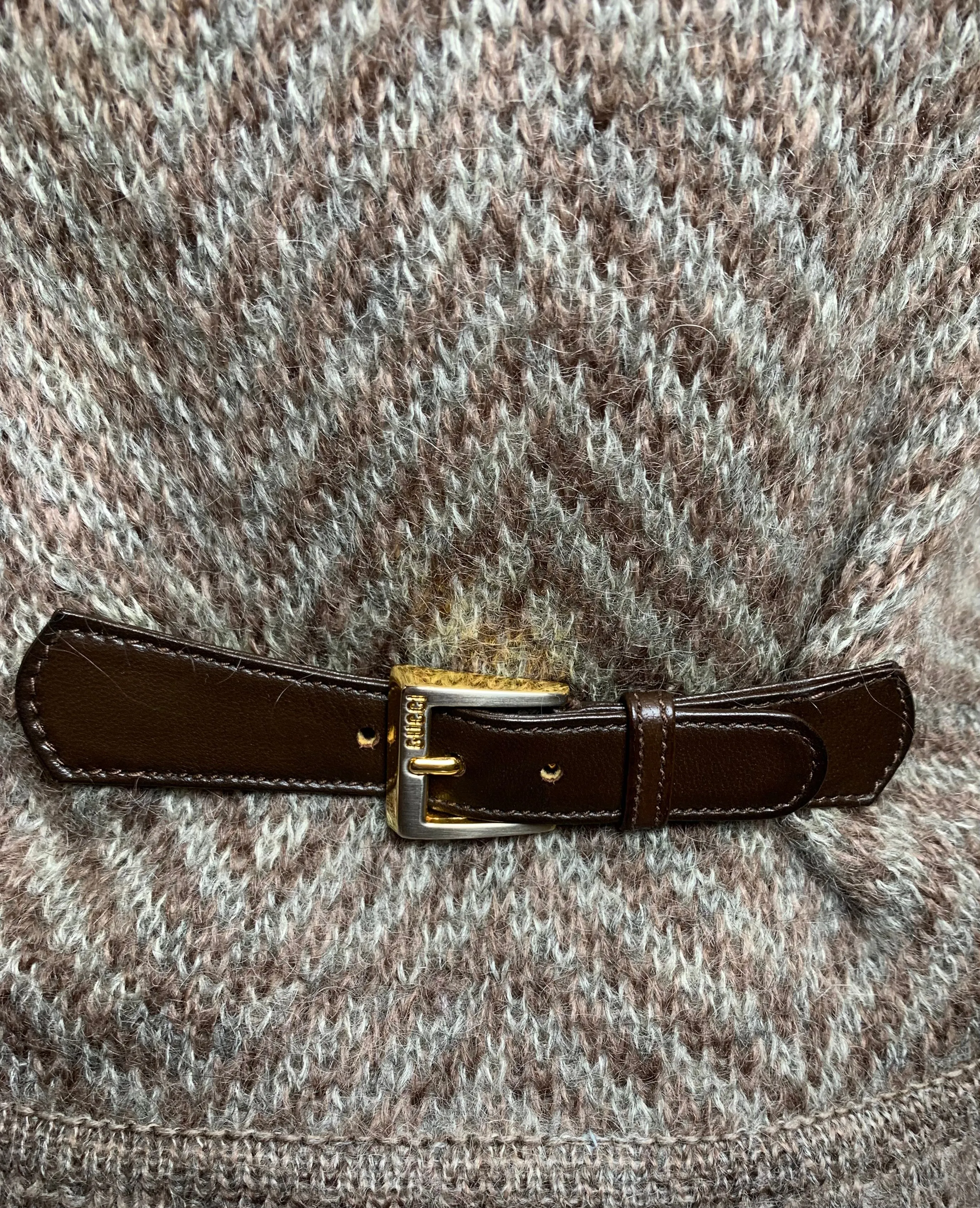 Gucci '70s Grey & Brown Chevron Alpaca Cashmere Sweater