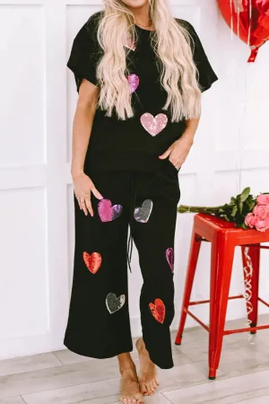 Heart Sequin Top and Pants Lounge Set