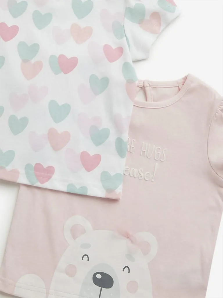 HOP Baby Pink Printed Tops - Pack of 2